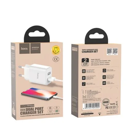 Wall charger “C62A Victoria” dual USB port EU set with cable ip